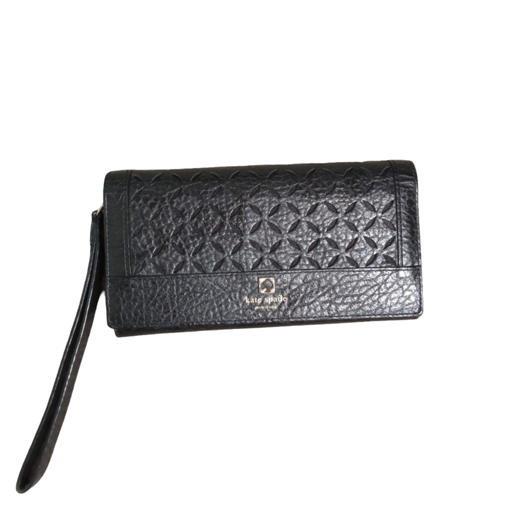 Kate Spade Women's Black Leather Wristlet Wallet Clutch Zip Organizer Bag - Picture 2 of 7